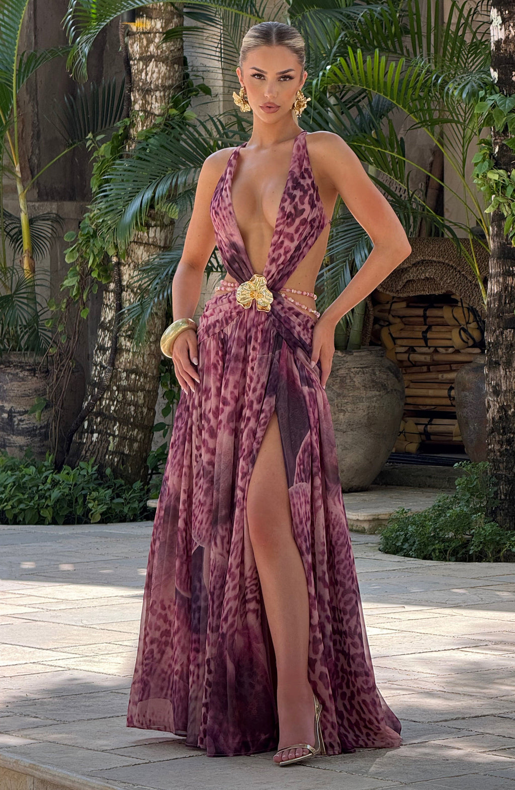 Flourenne Indianne Maxi Dress in Magenta Orchid Print
