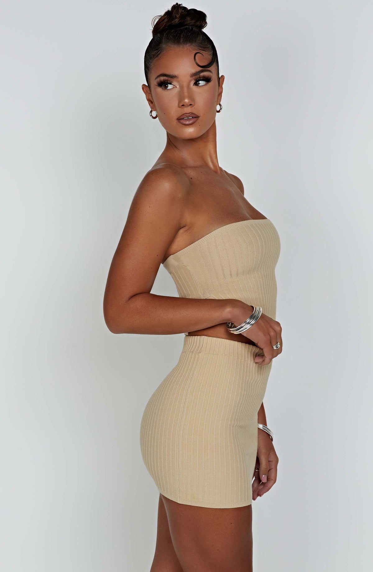 Flourenne Jazlyn Mini Skirt in Beige