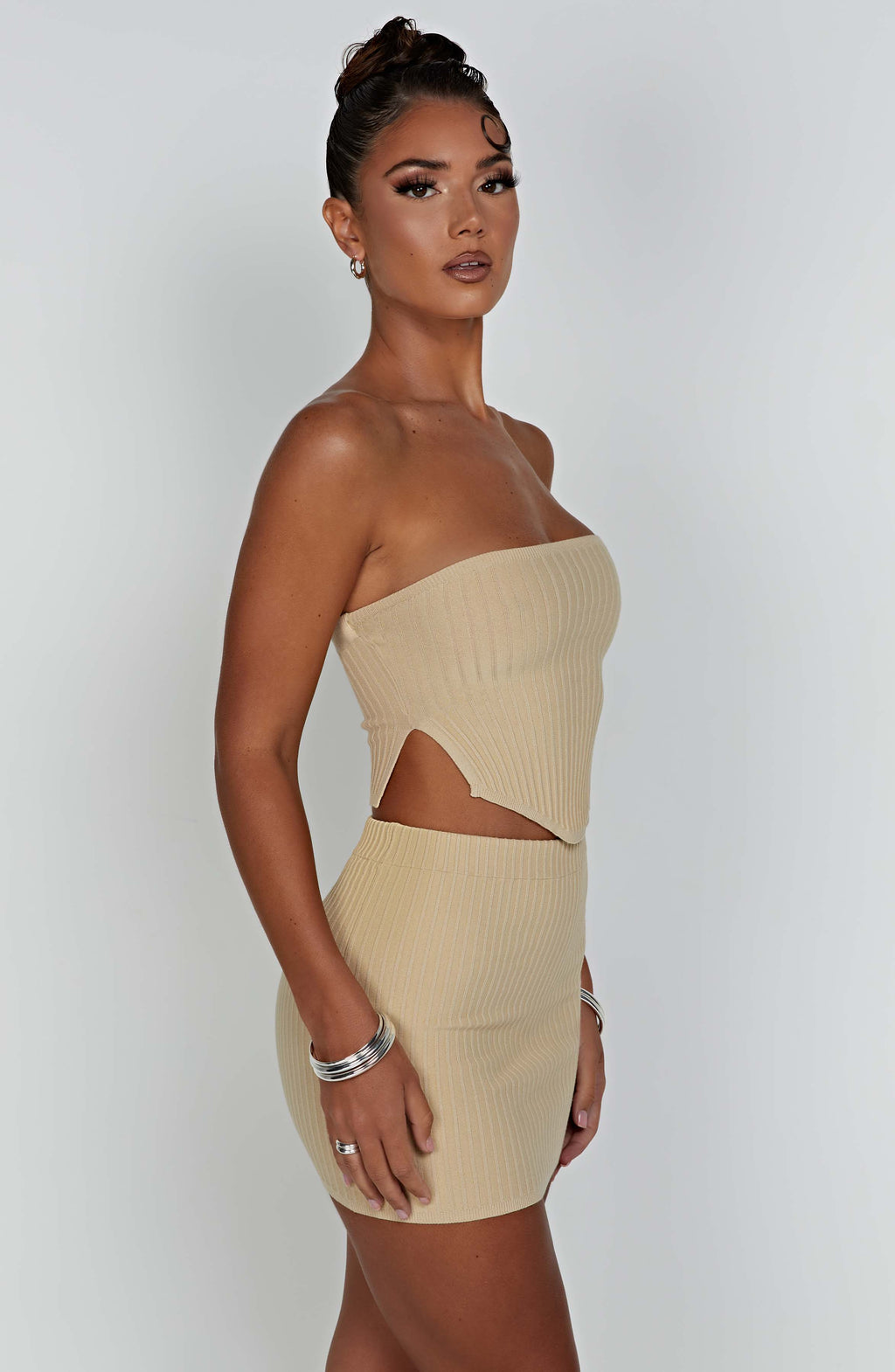 Flourenne Jazlyn Mini Skirt in Beige