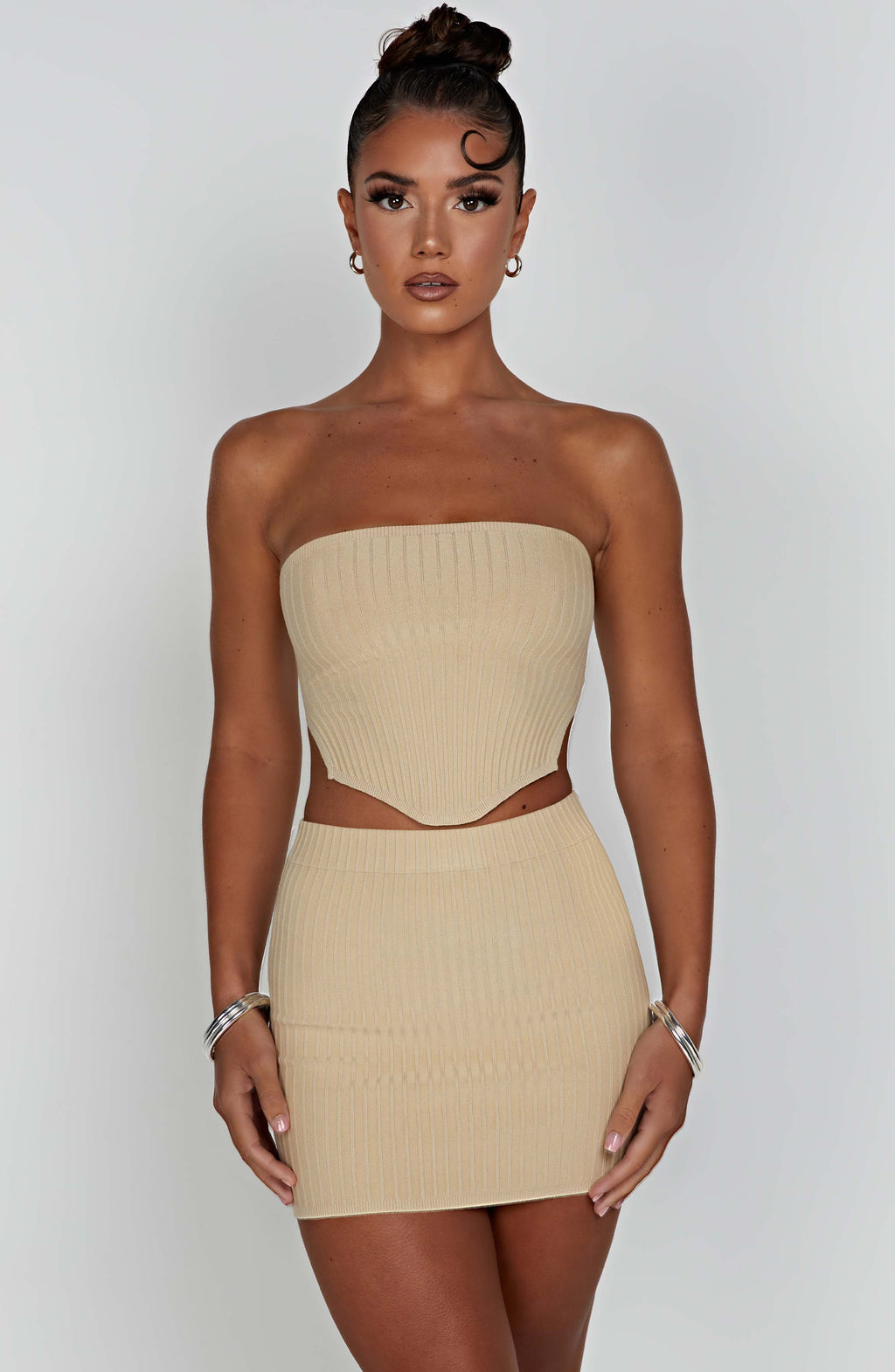 Flourenne Jazlyn Mini Skirt in Beige