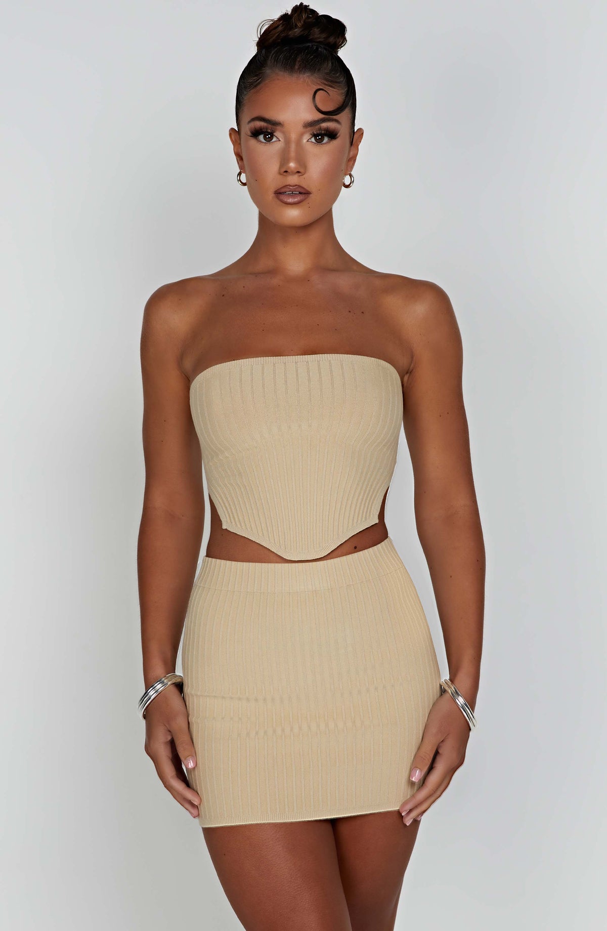 Flourenne Jazlyn Mini Skirt in Beige