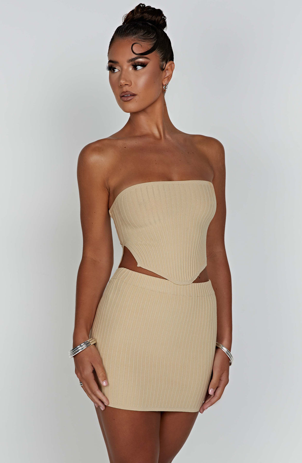 Flourenne Jazlyn Mini Skirt in Beige