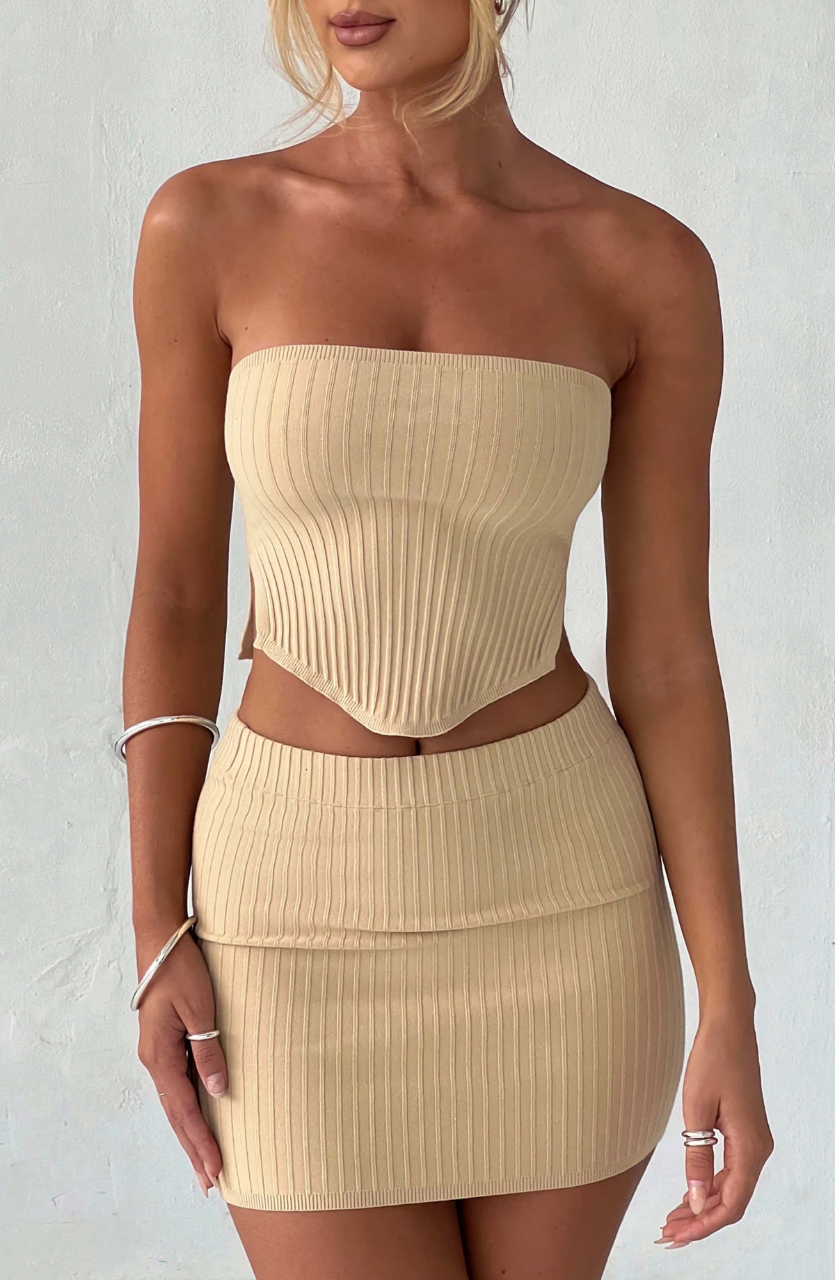 Flourenne Jazlyn Mini Skirt in Beige