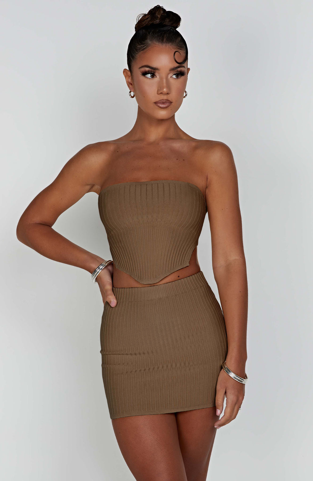 Flourenne Jazlyn Mini Skirt in Mocha