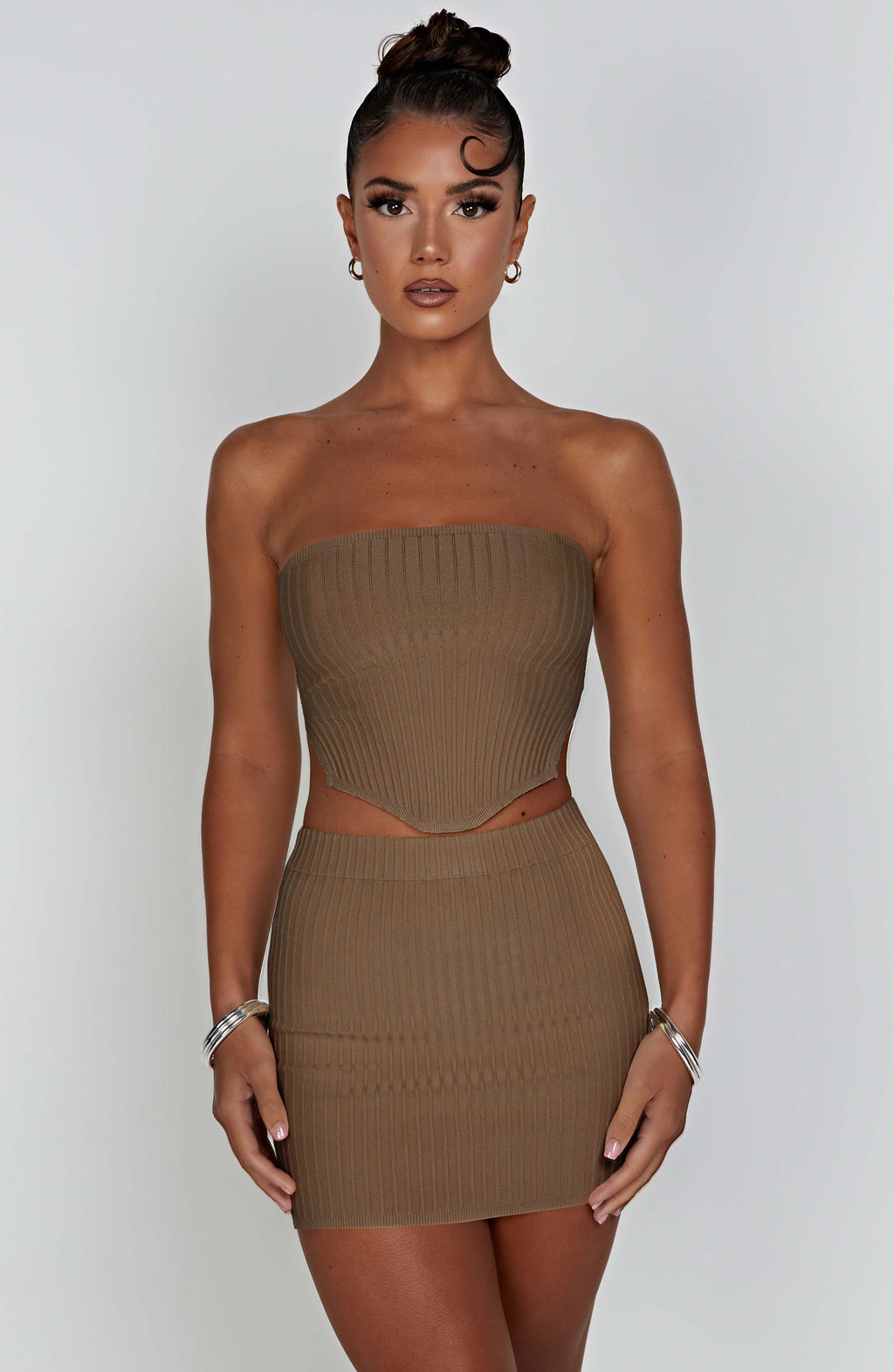 Flourenne Jazlyn Mini Skirt in Mocha