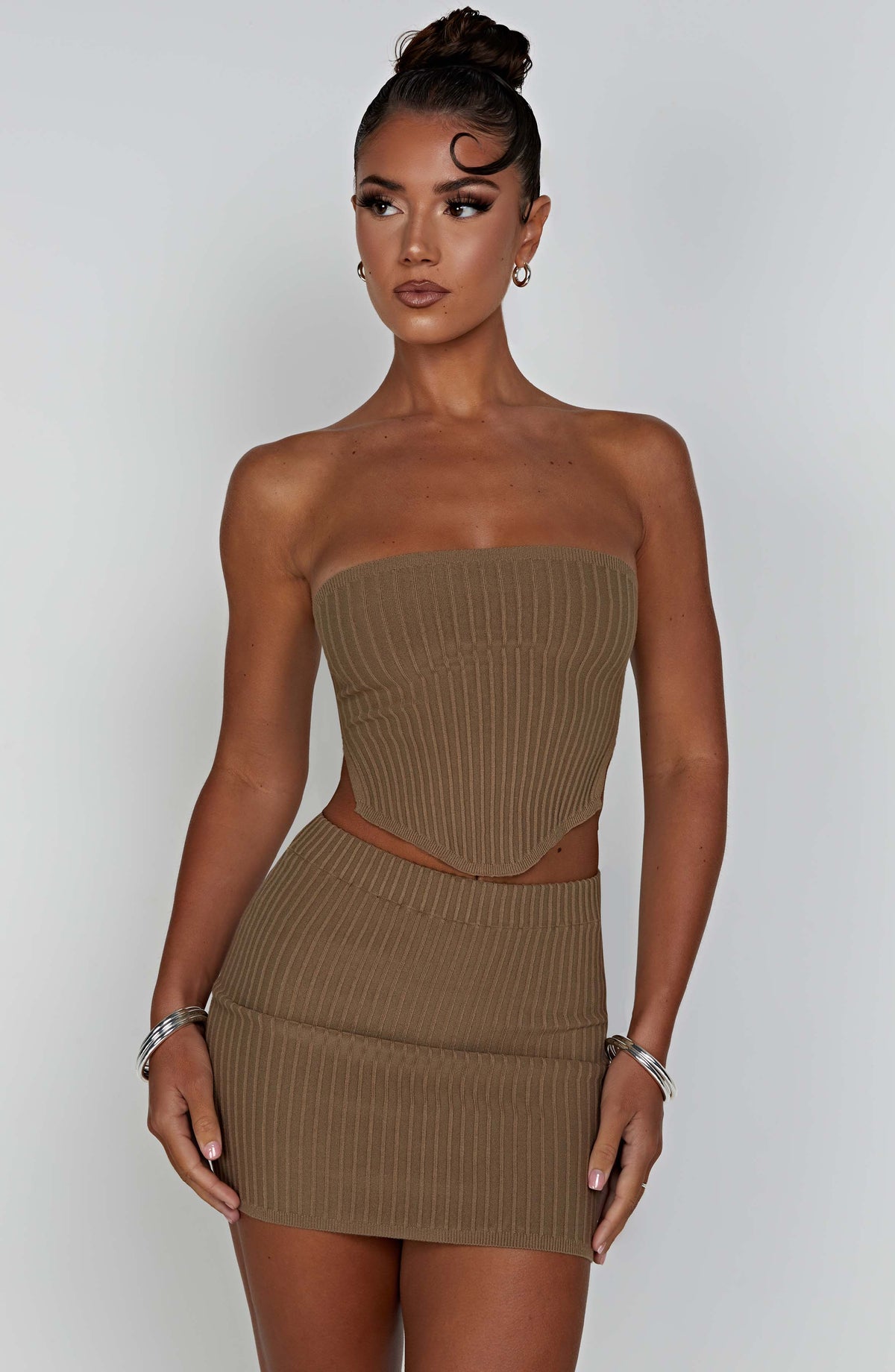 Flourenne Jazlyn Mini Skirt in Mocha