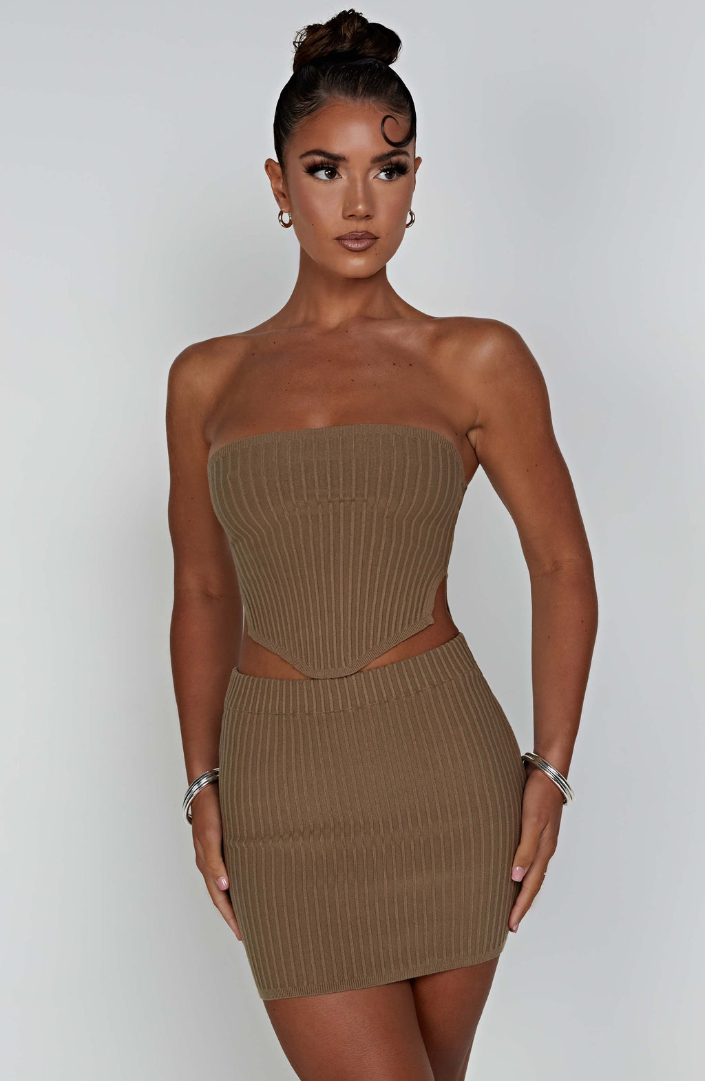 Flourenne Jazlyn Mini Skirt in Mocha