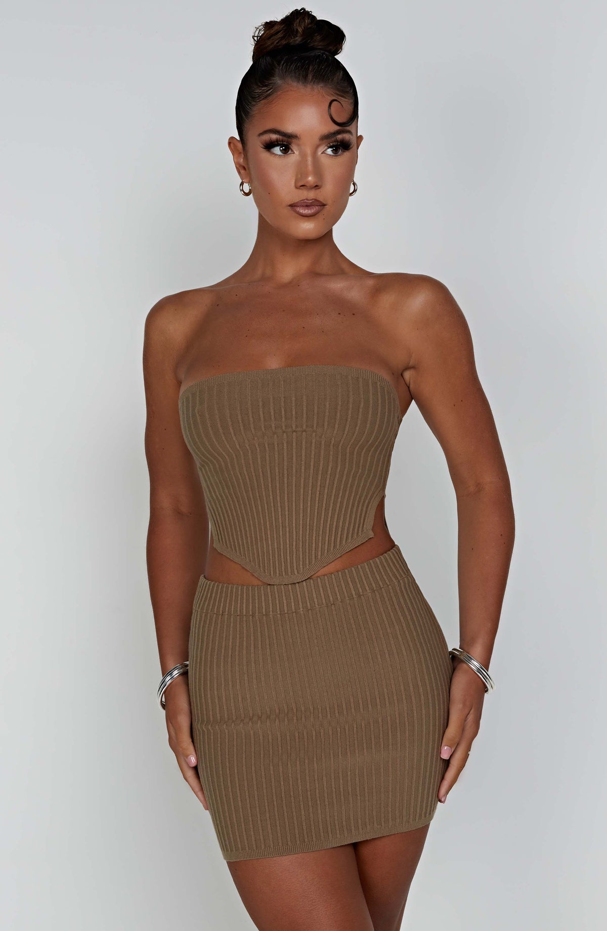 Flourenne Jazlyn Mini Skirt in Mocha