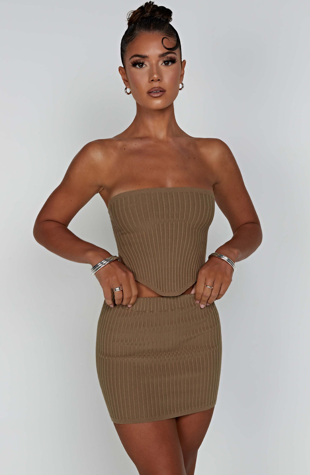 Flourenne Jazlyn Mini Skirt in Mocha