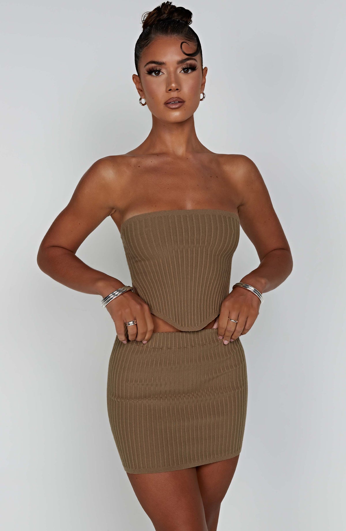 Flourenne Jazlyn Mini Skirt in Mocha
