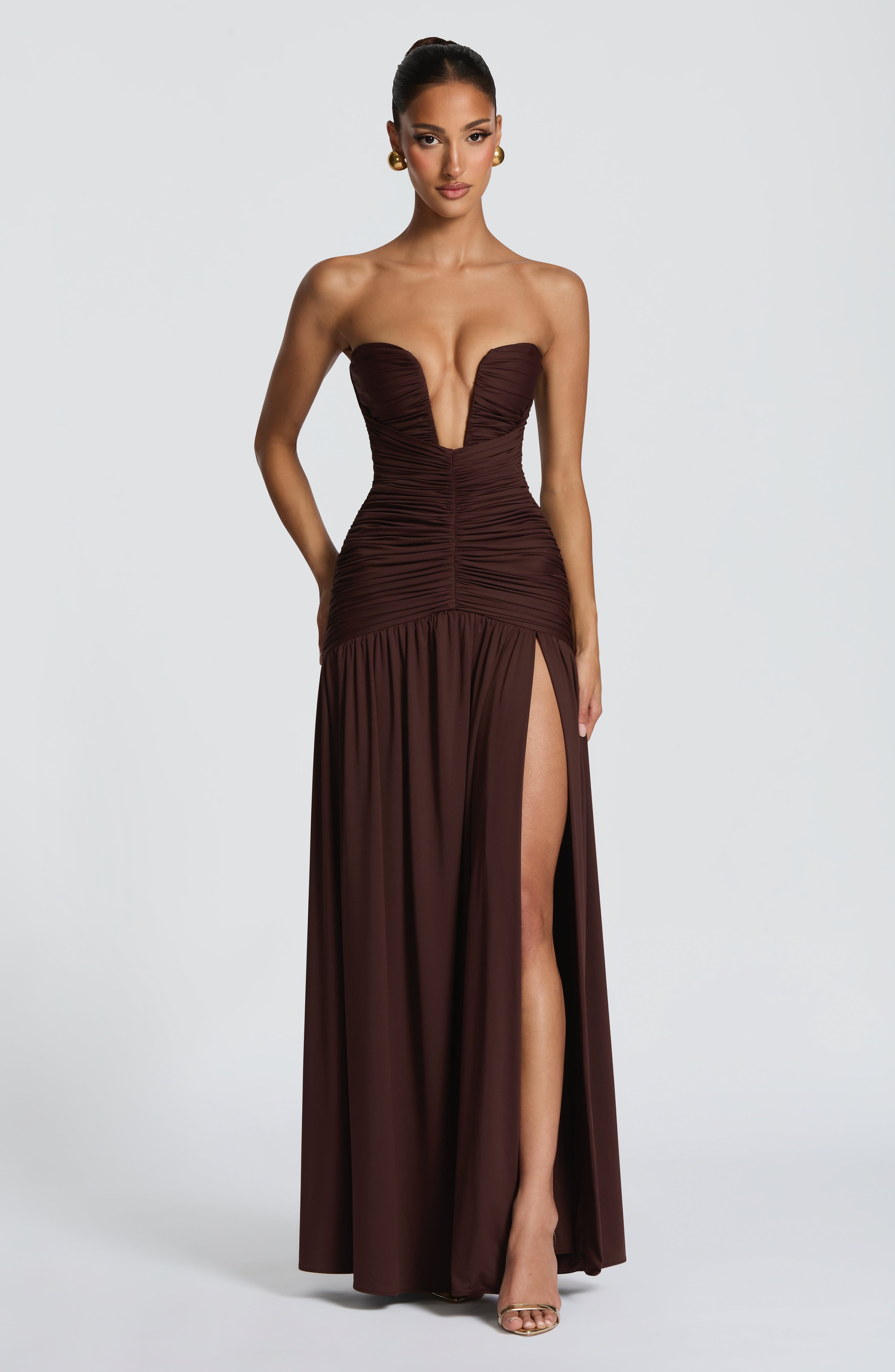 Flourenne Junelle Maxi Dress in Plum Brown