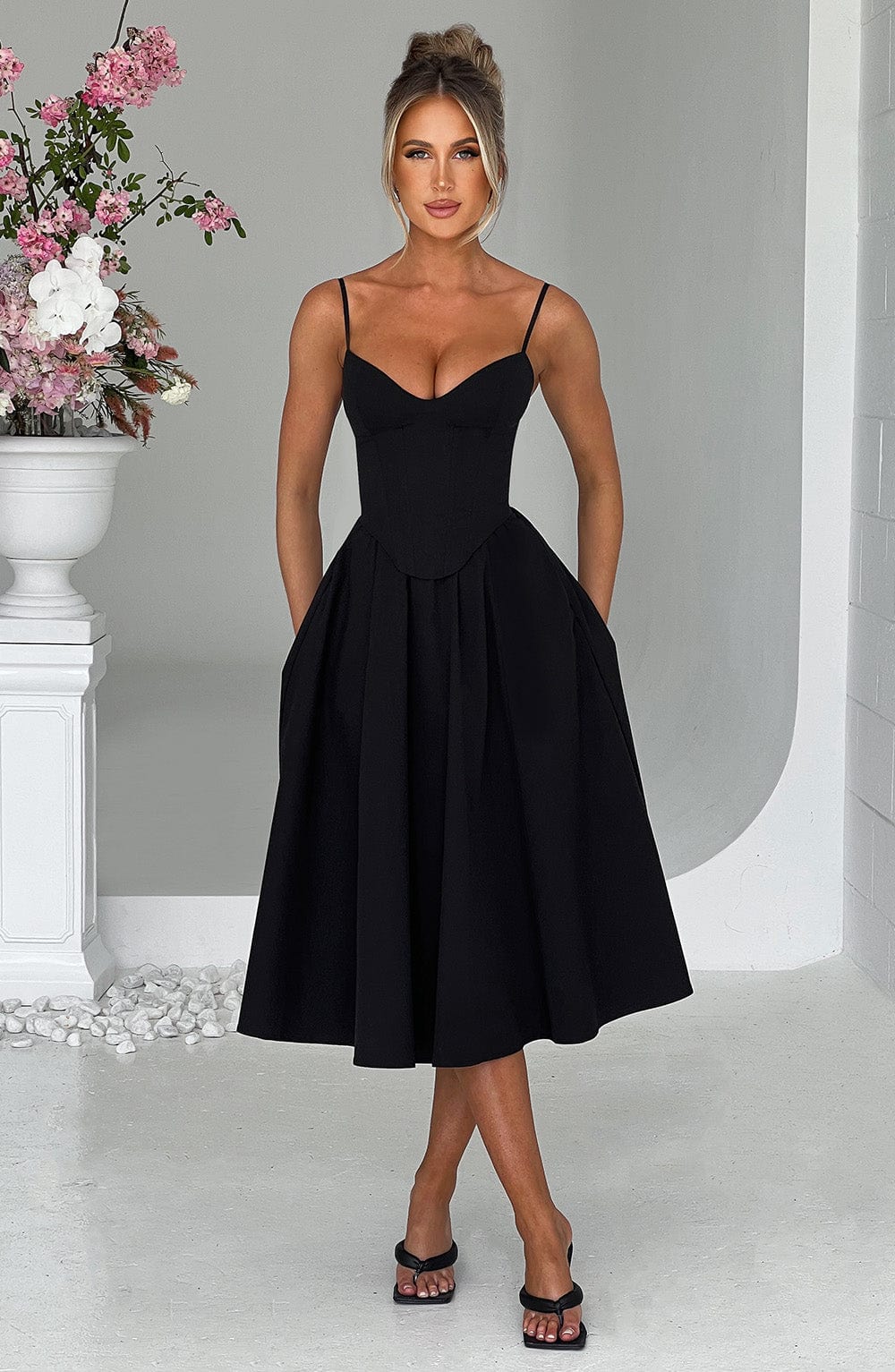 Flourenne Mariella Midi Dress in Black