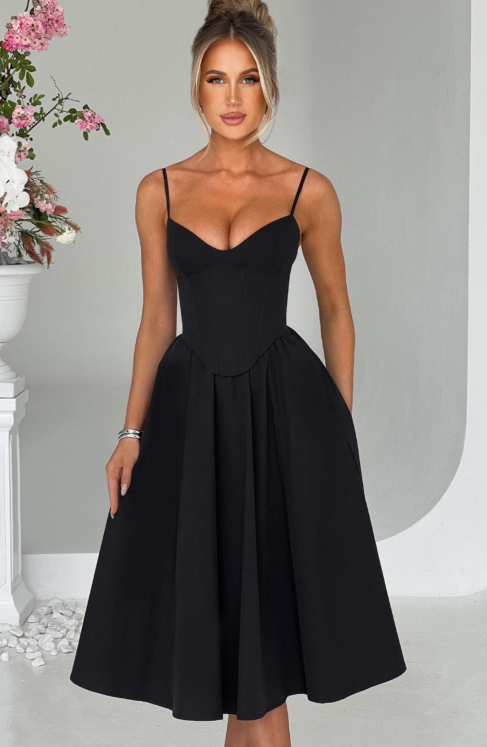 Flourenne Mariella Midi Dress in Black