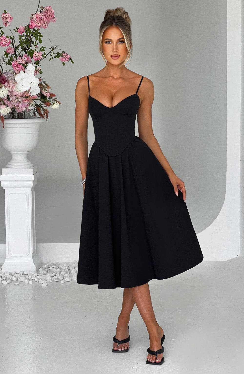 Flourenne Mariella Midi Dress in Black