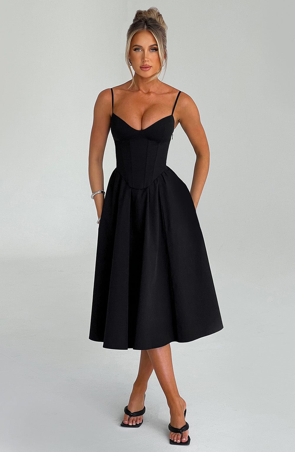 Flourenne Mariella Midi Dress in Black