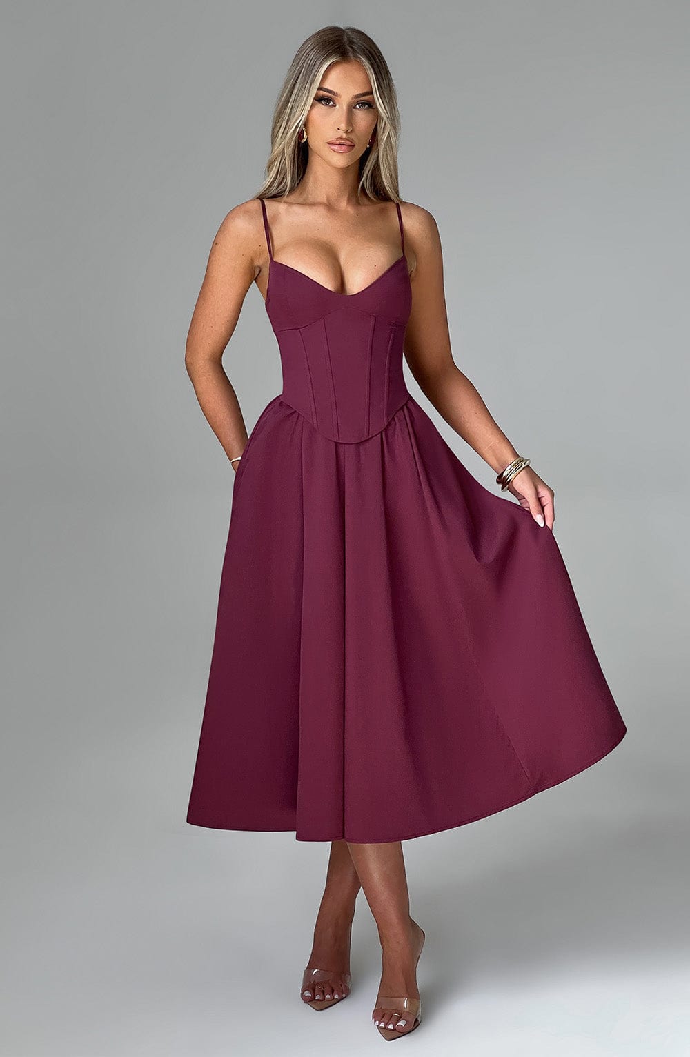 Flourenne Mariella Midi Dress in Cherry Lacquer