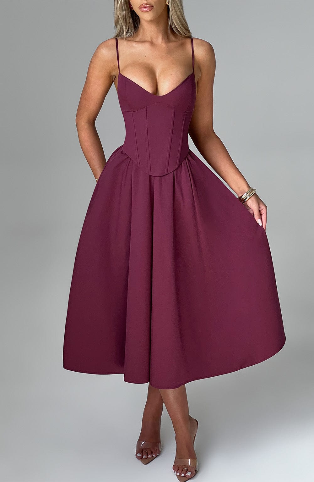 Flourenne Mariella Midi Dress in Cherry Lacquer