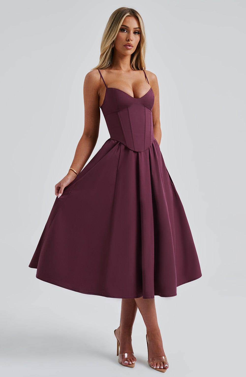 Flourenne Mariella Midi Dress in Cherry Lacquer