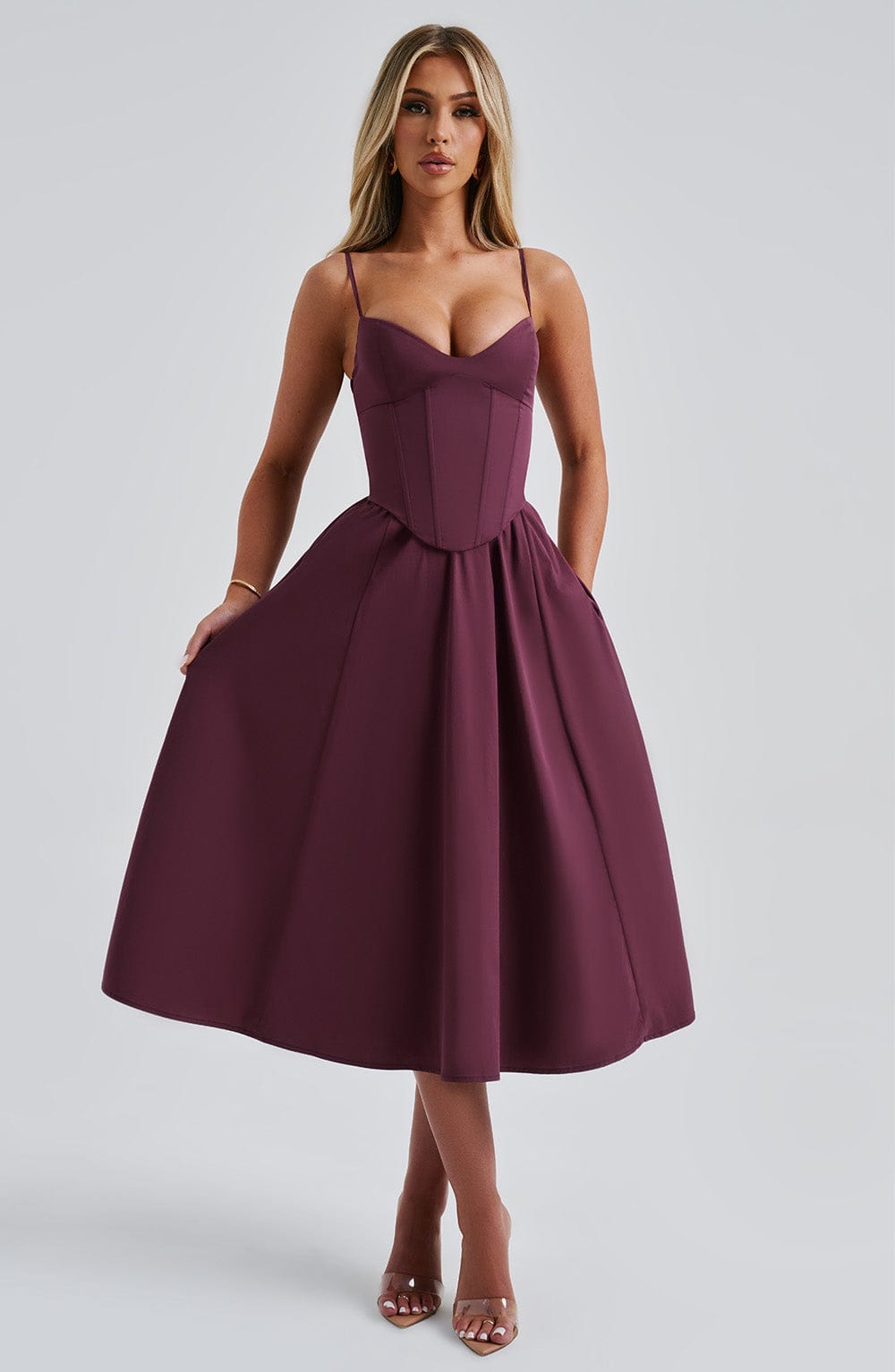 Flourenne Mariella Midi Dress in Cherry Lacquer