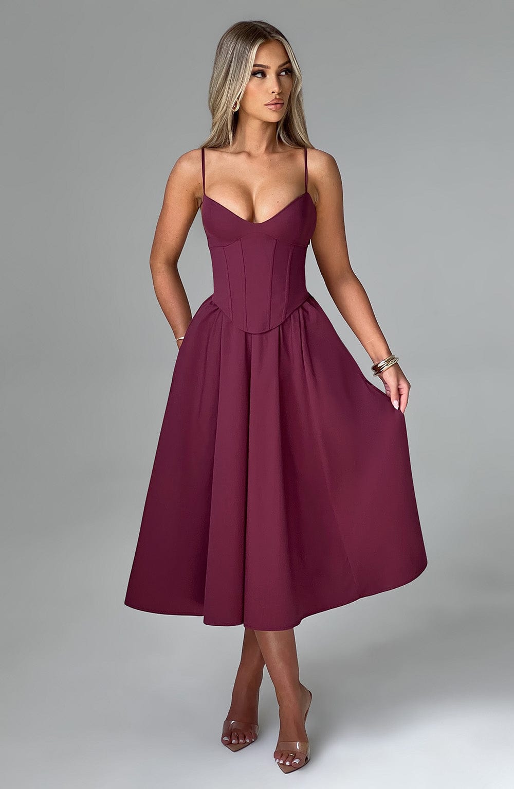 Flourenne Mariella Midi Dress in Cherry Lacquer