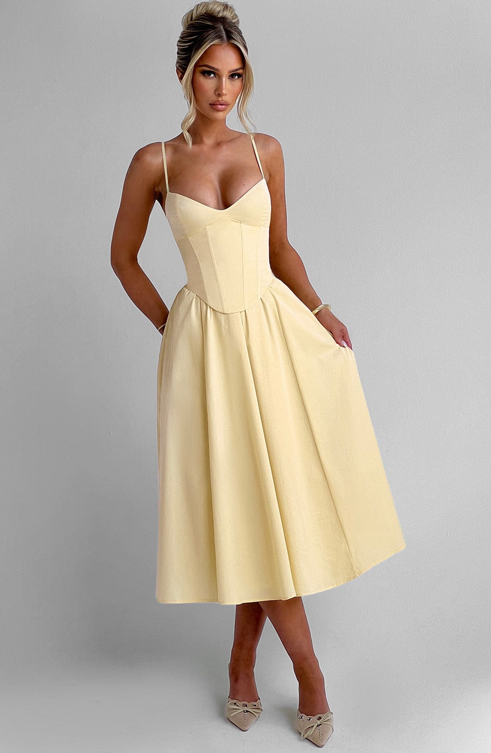 Flourenne Mariella Midi Dress in Lemon