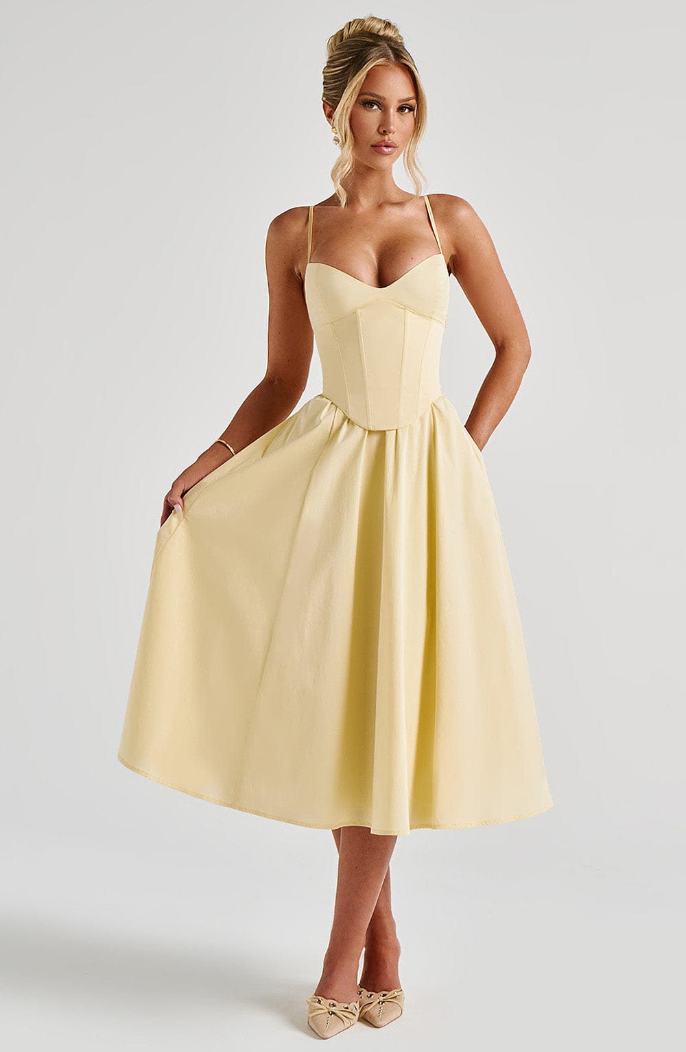 Flourenne Mariella Midi Dress in Lemon