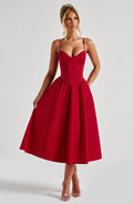 Flourenne Mariella Midi Dress in Red