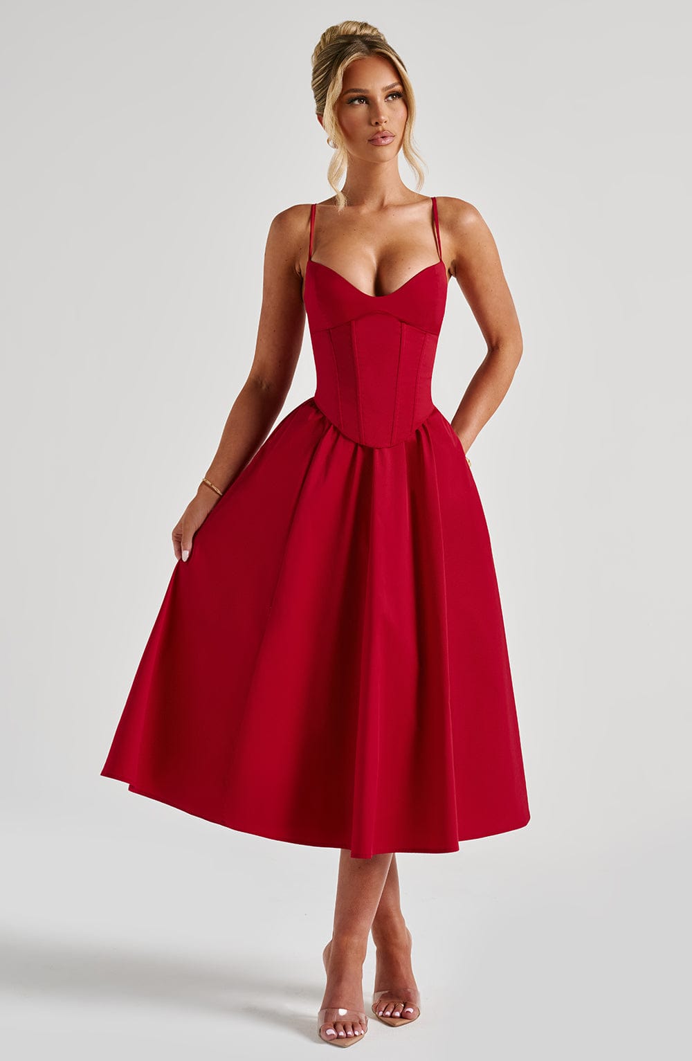 Flourenne Mariella Midi Dress in Red