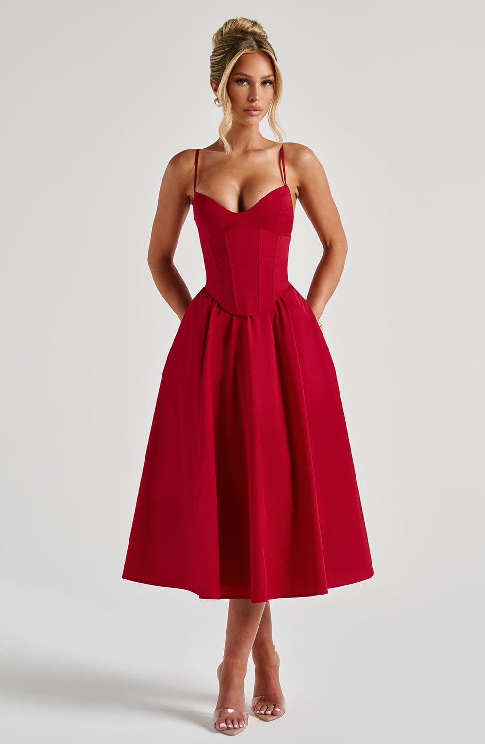 Flourenne Mariella Midi Dress in Red