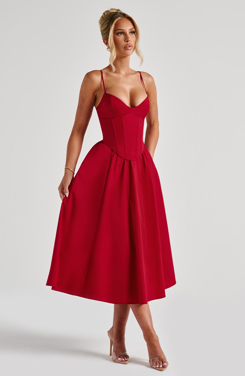 Flourenne Mariella Midi Dress in Red