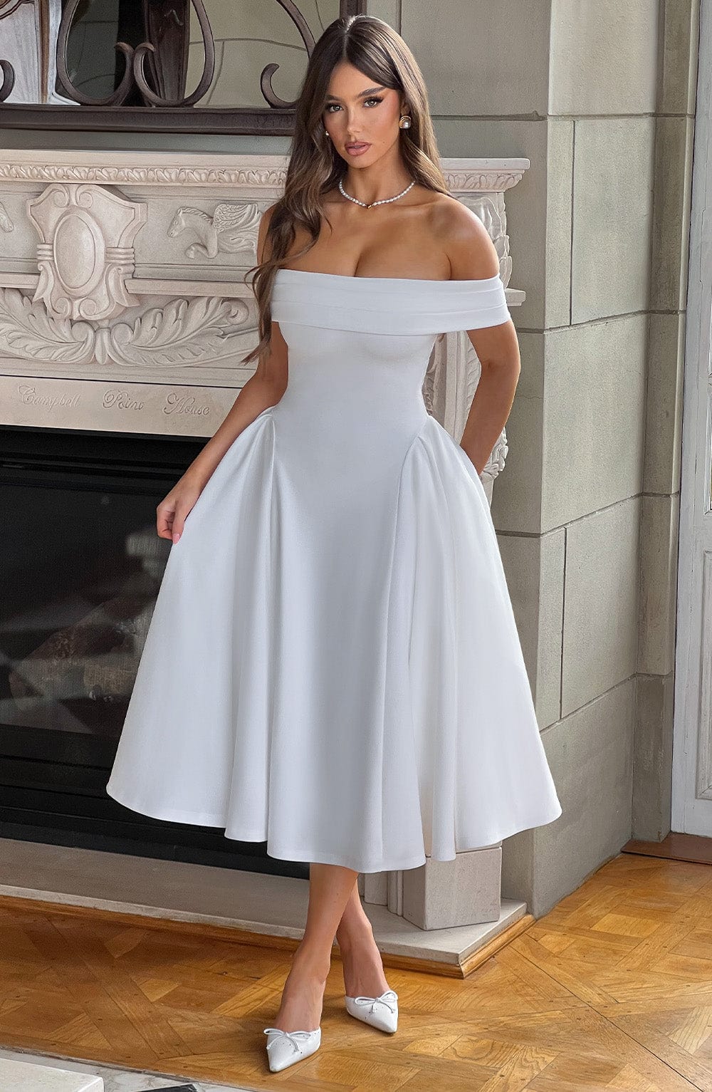 Flourenne Marinda Midi Dress in Ivory