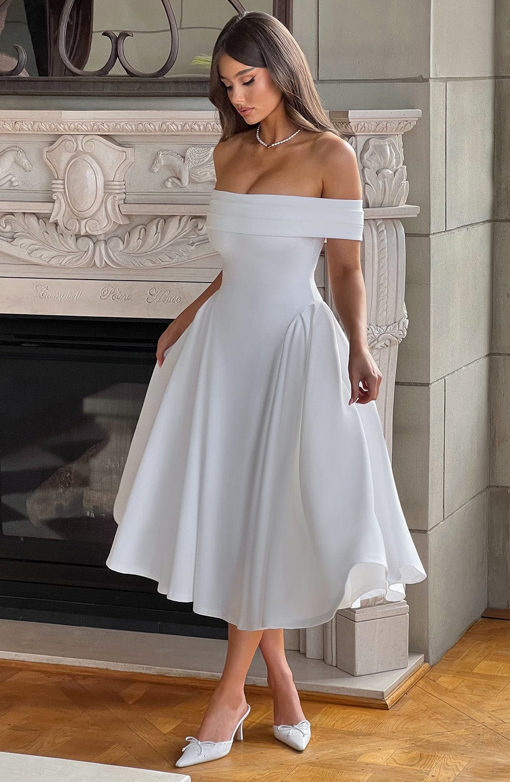 Flourenne Marinda Midi Dress in Ivory