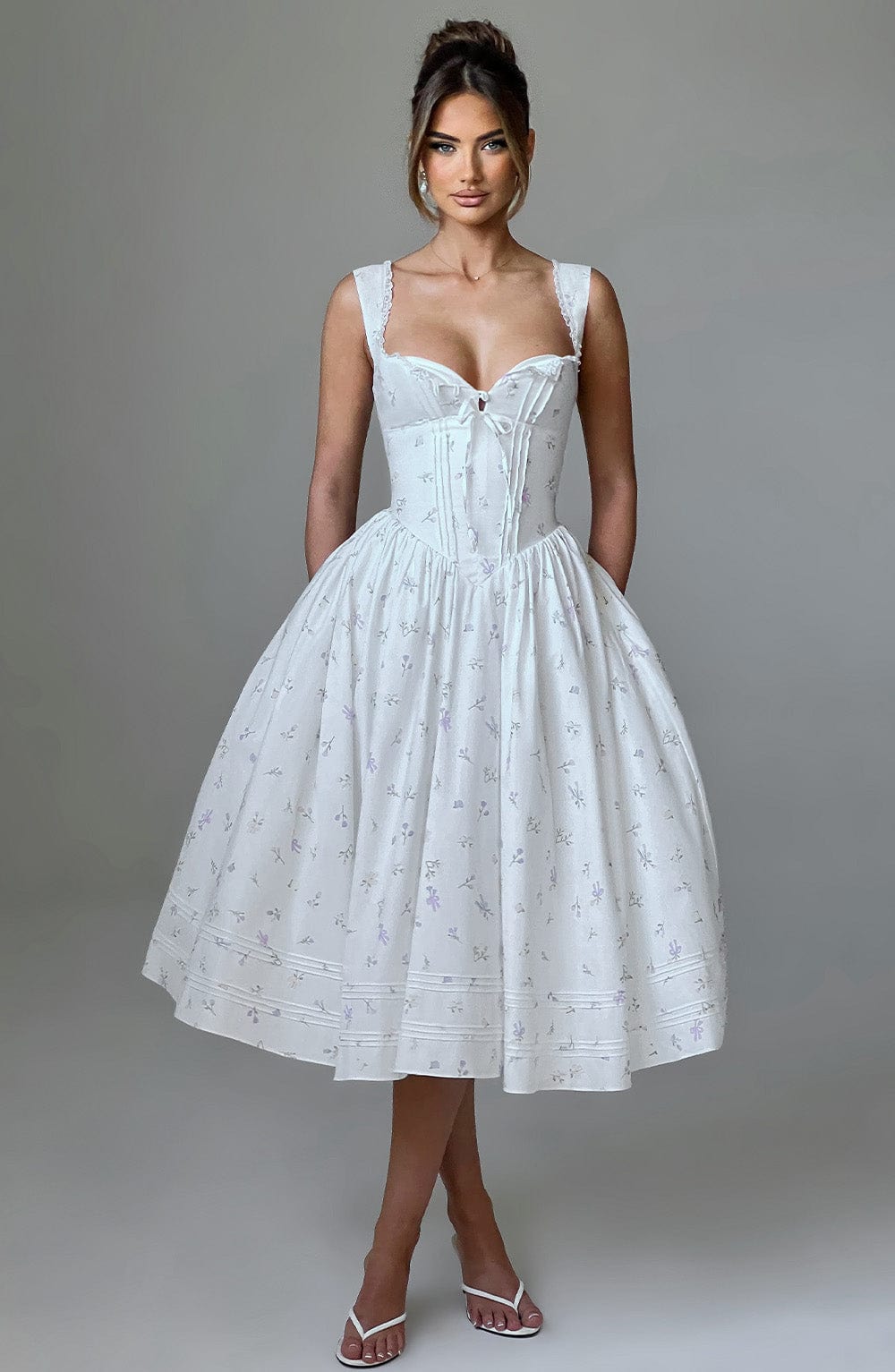 Flourenne Marlene Midi Dress in White Multi Floral