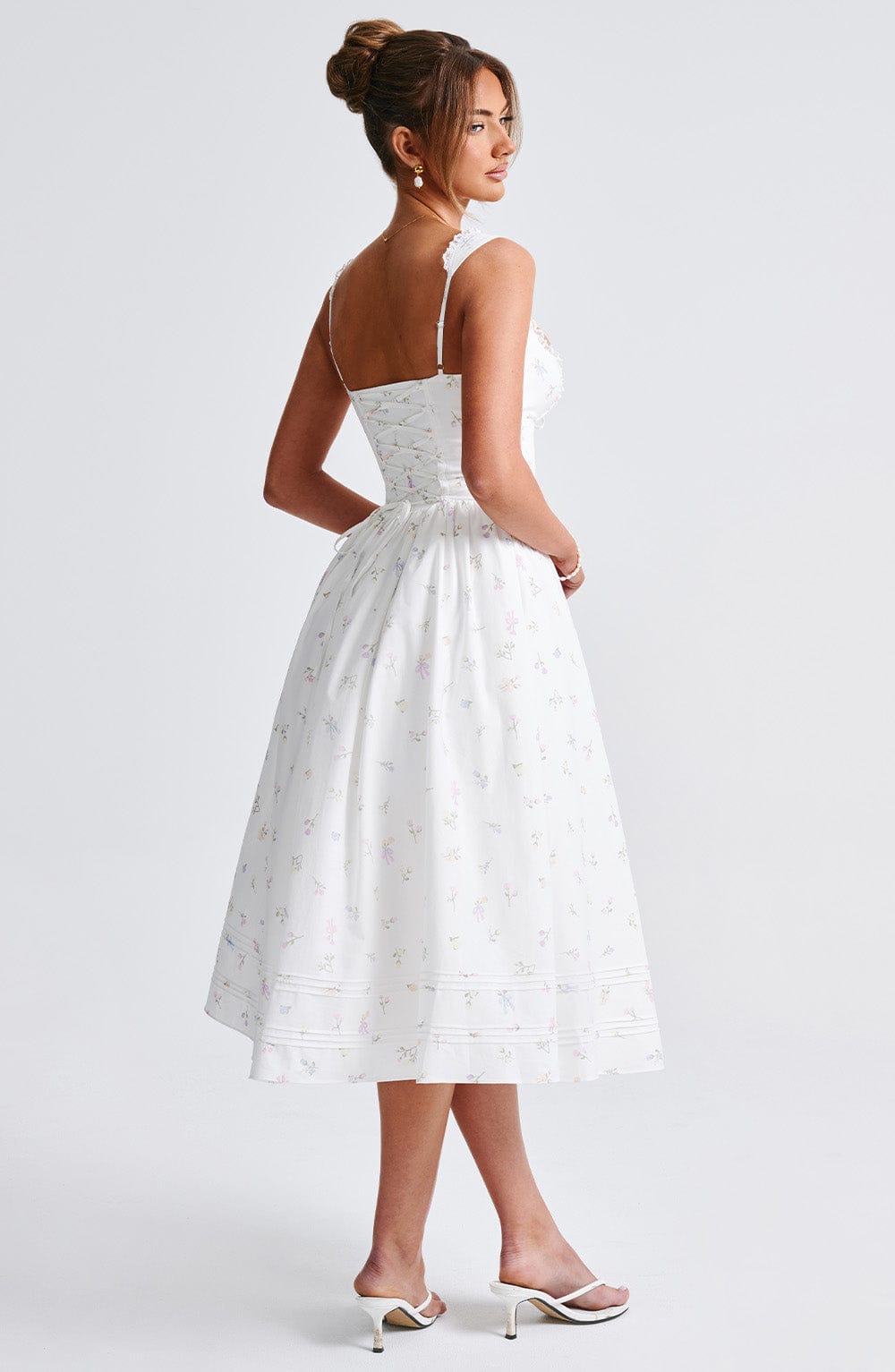 Flourenne Marlene Midi Dress in White Multi Floral