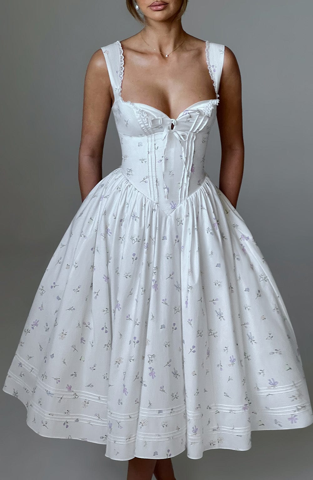 Flourenne Marlene Midi Dress in White Multi Floral