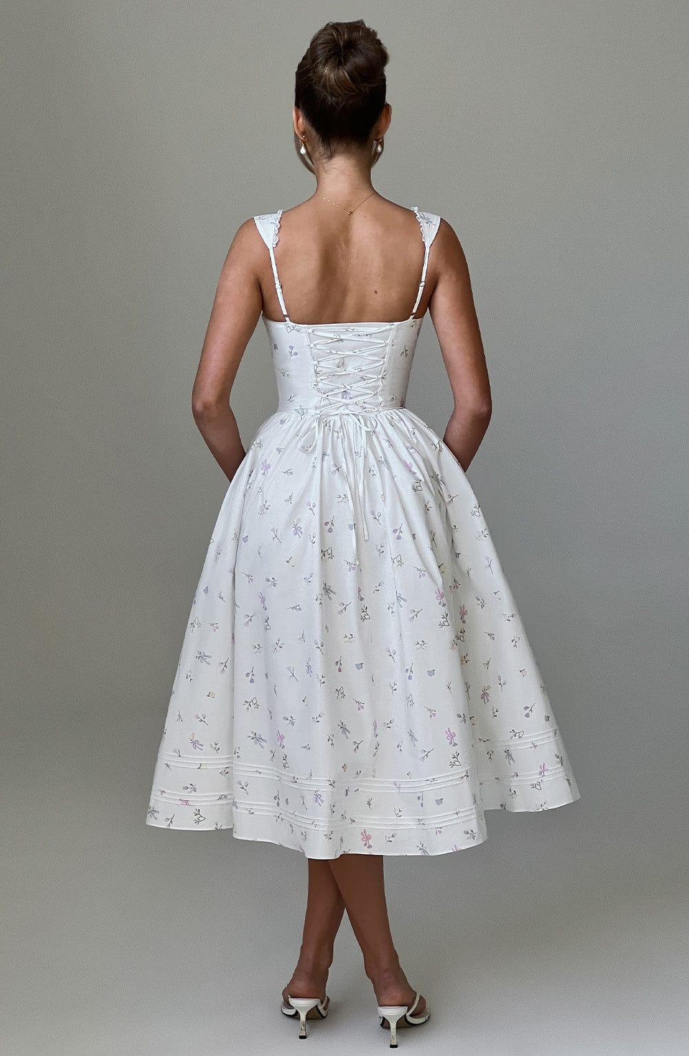 Flourenne Marlene Midi Dress in White Multi Floral