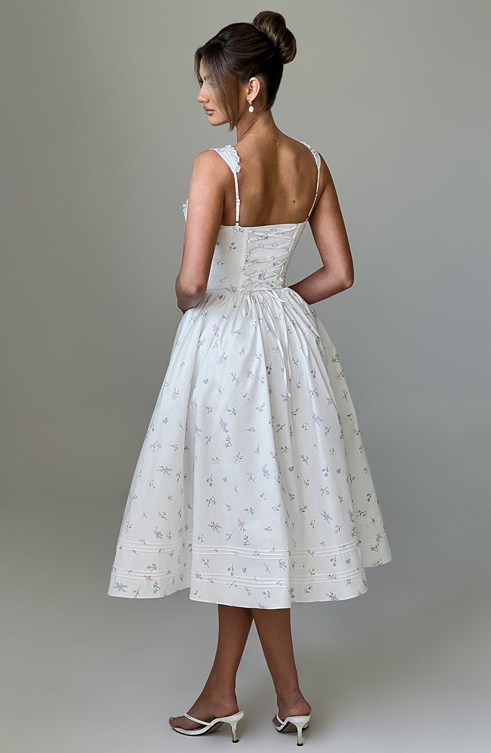 Flourenne Marlene Midi Dress in White Multi Floral