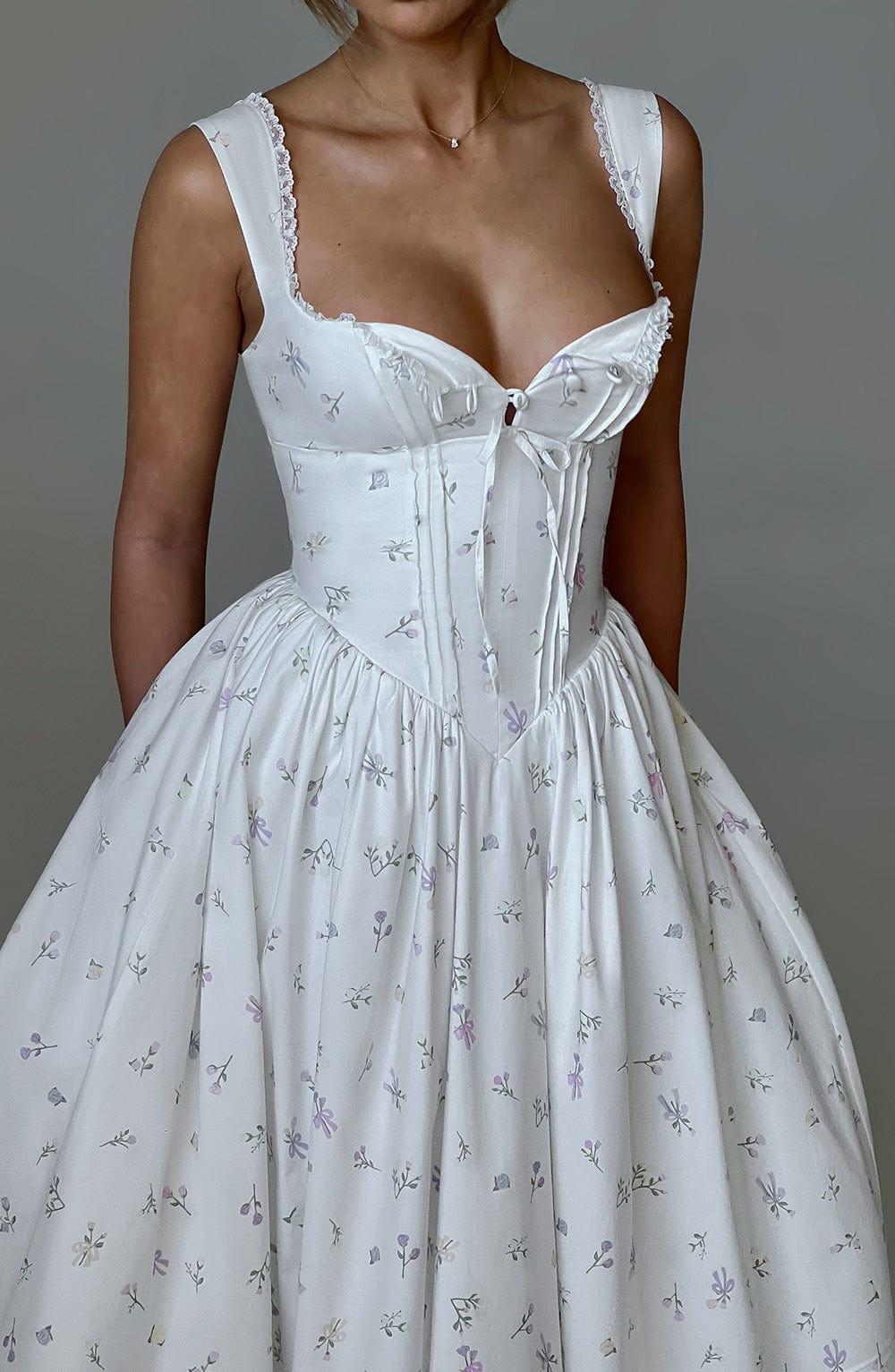 Flourenne Marlene Midi Dress in White Multi Floral