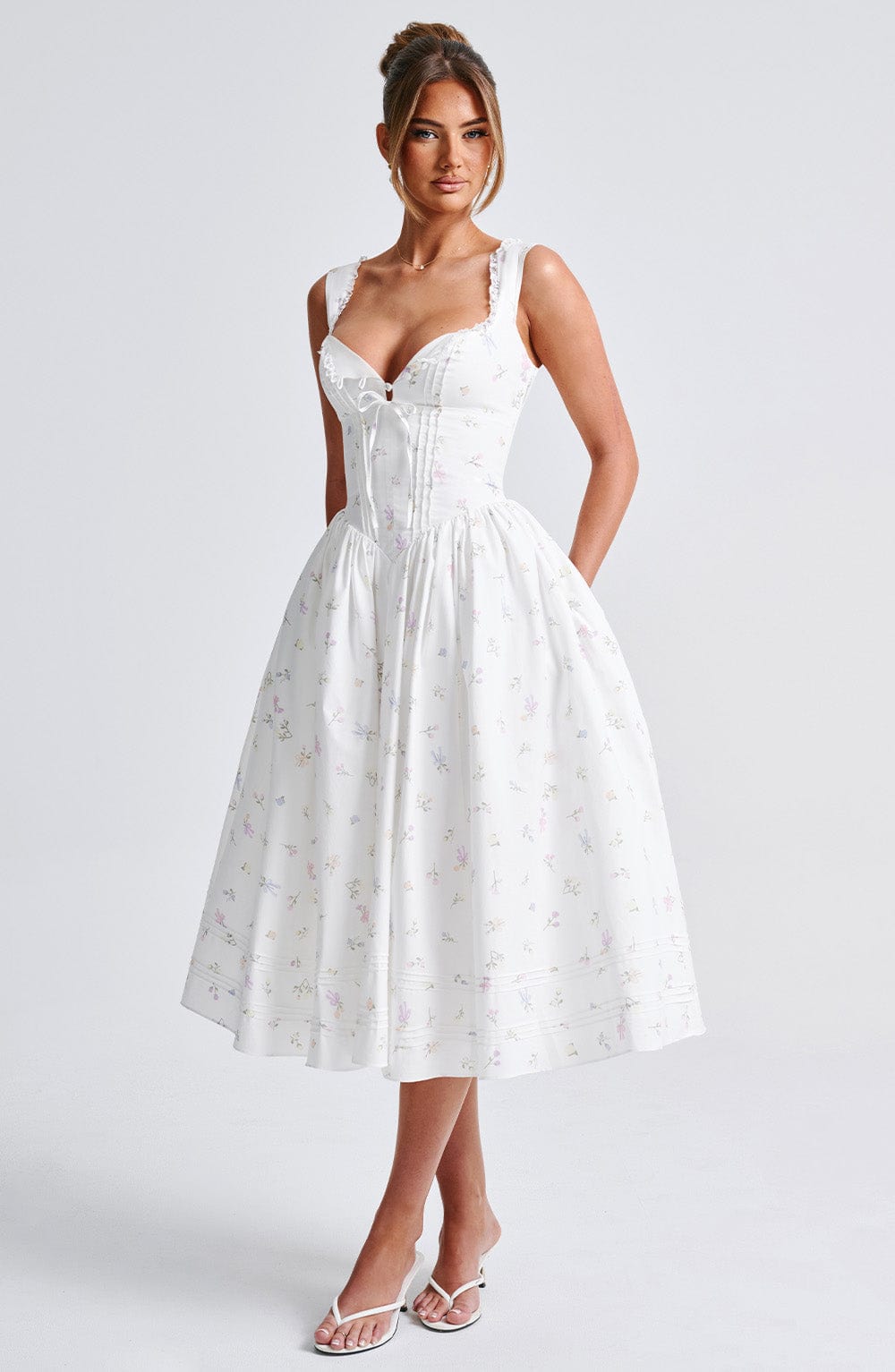 Flourenne Marlene Midi Dress in White Multi Floral