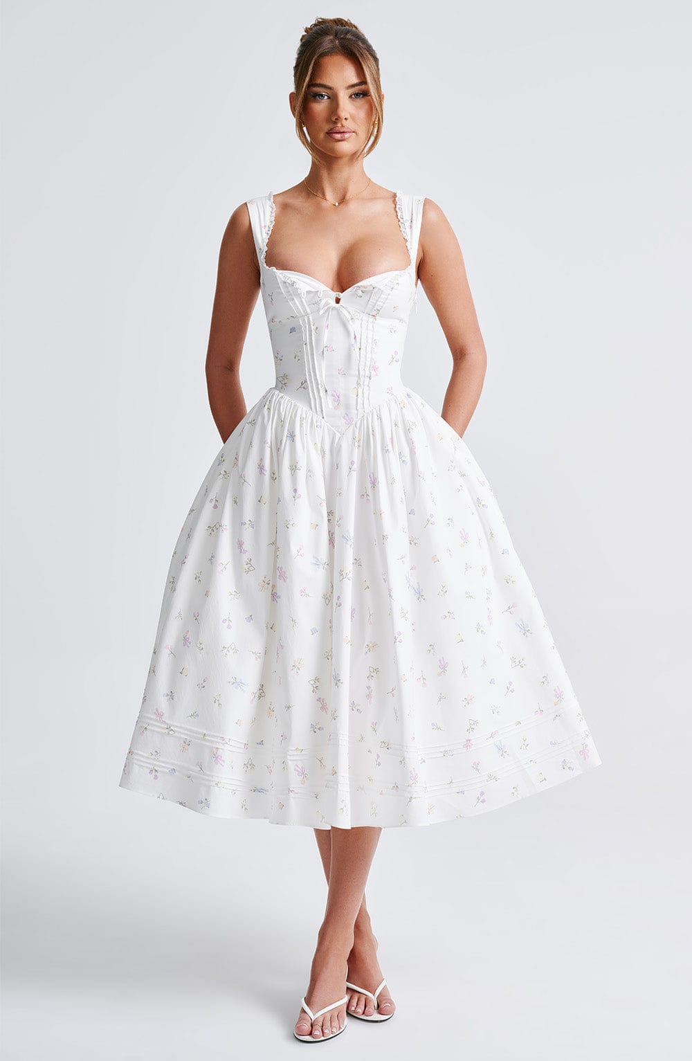 Flourenne Marlene Midi Dress in White Multi Floral