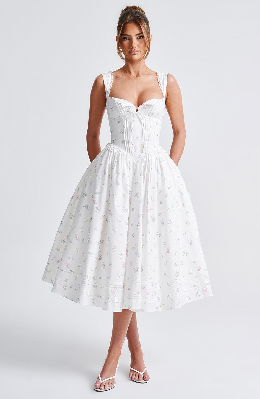 Flourenne Marlene Midi Dress in White Multi Floral