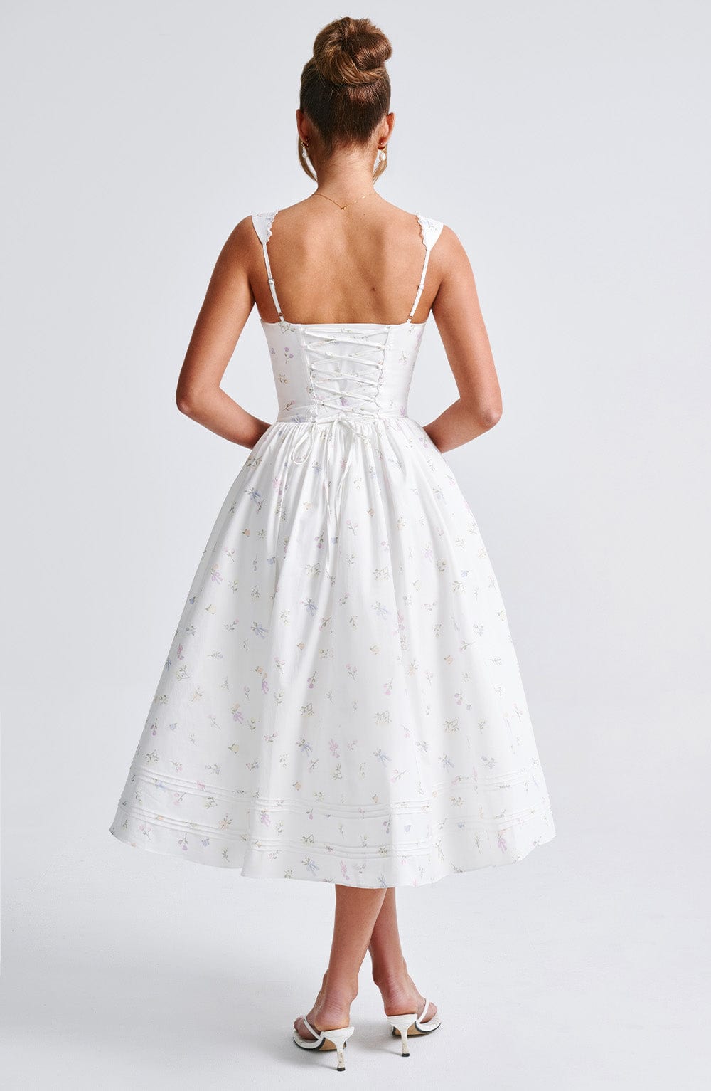 Flourenne Marlene Midi Dress in White Multi Floral