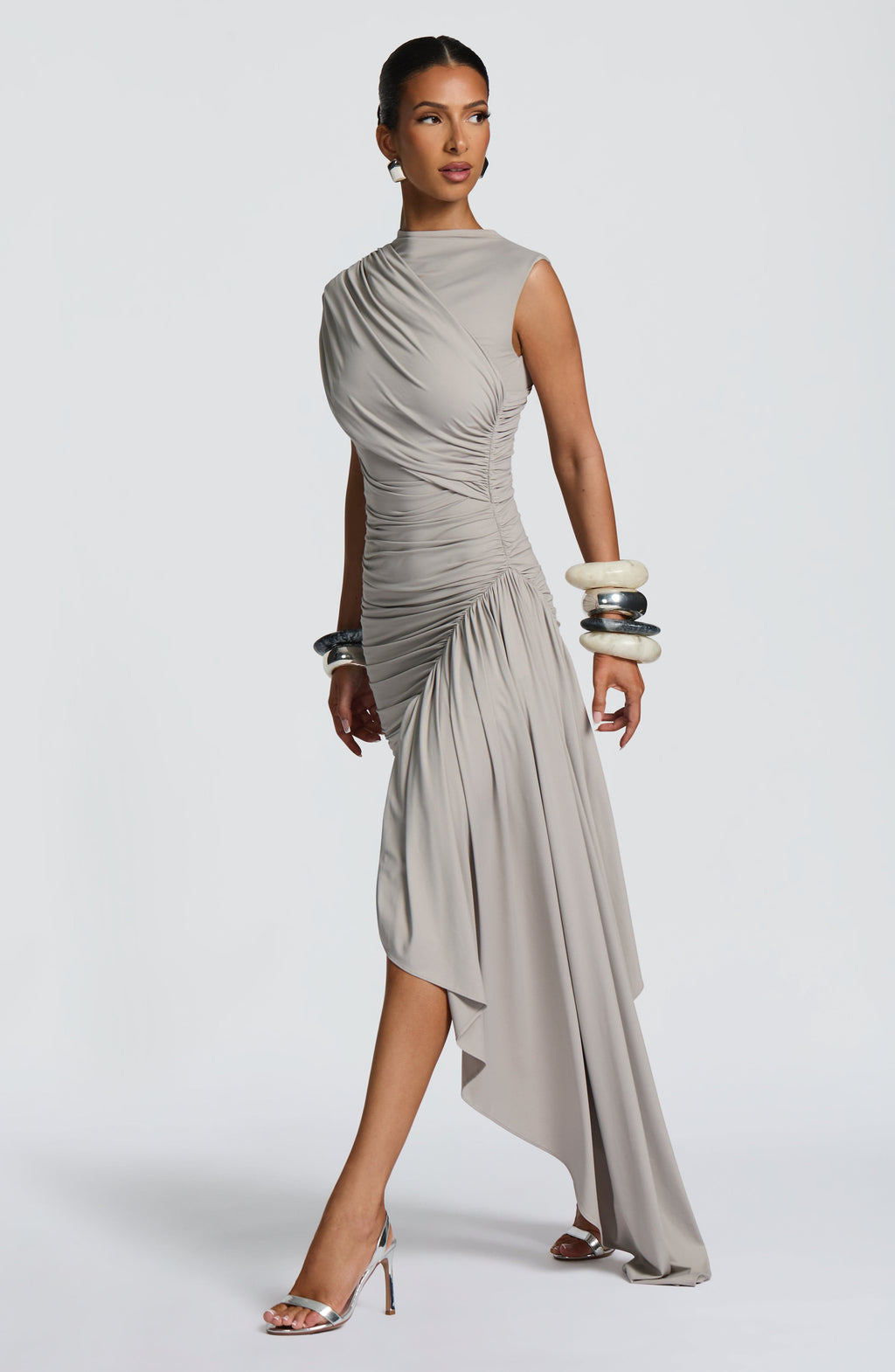 Flourenne Marnia Mini Dress in Light Grey