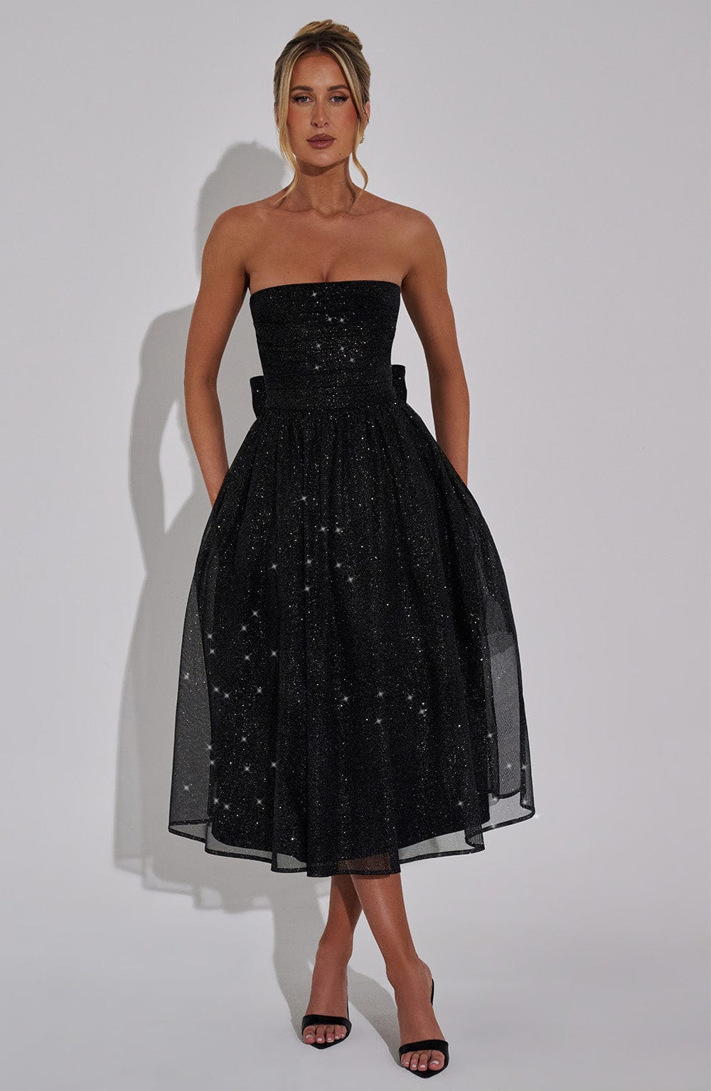 Flourenne Marysa Midi Dress in Black Sparkle