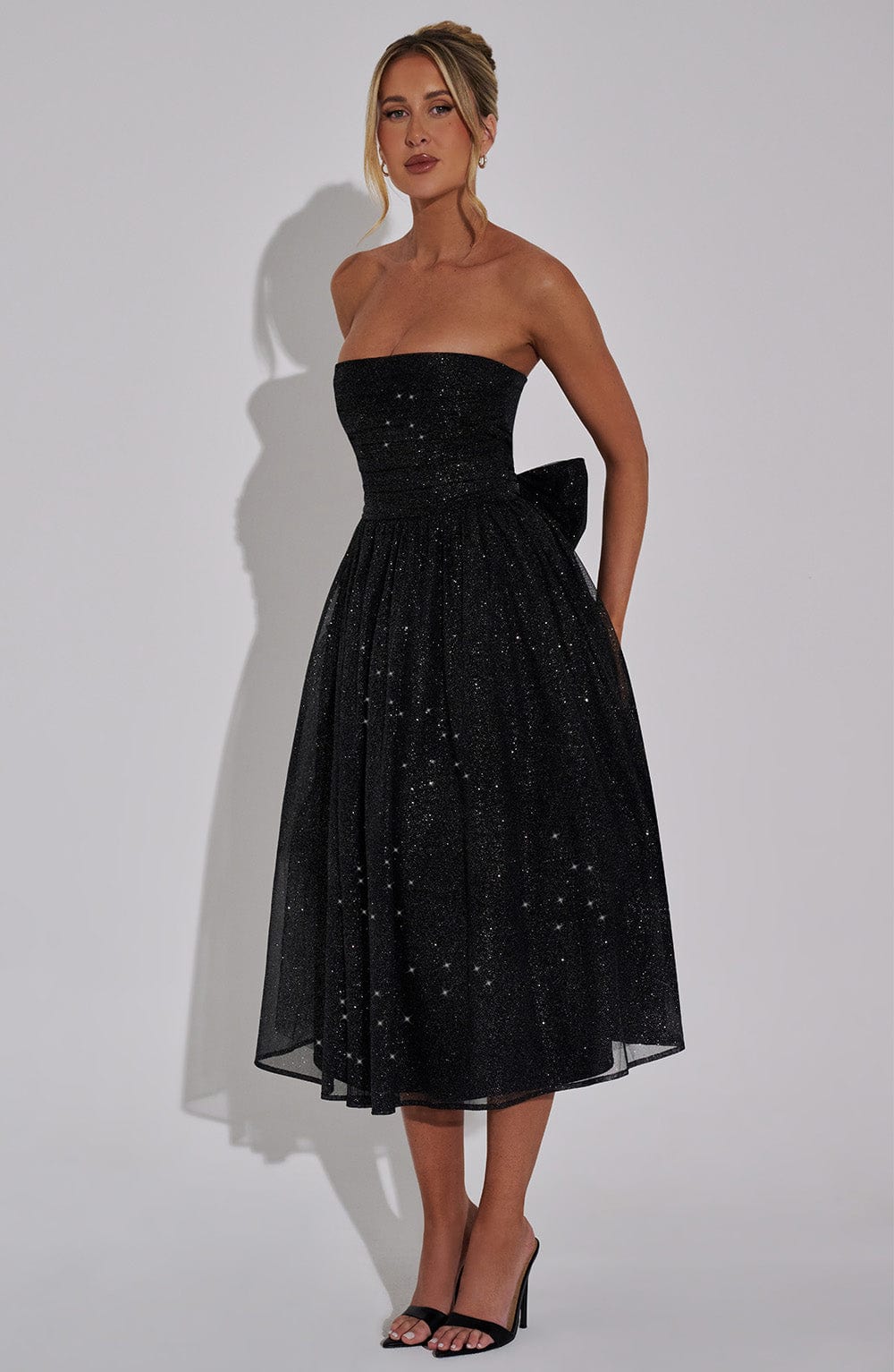 Flourenne Marysa Midi Dress in Black Sparkle