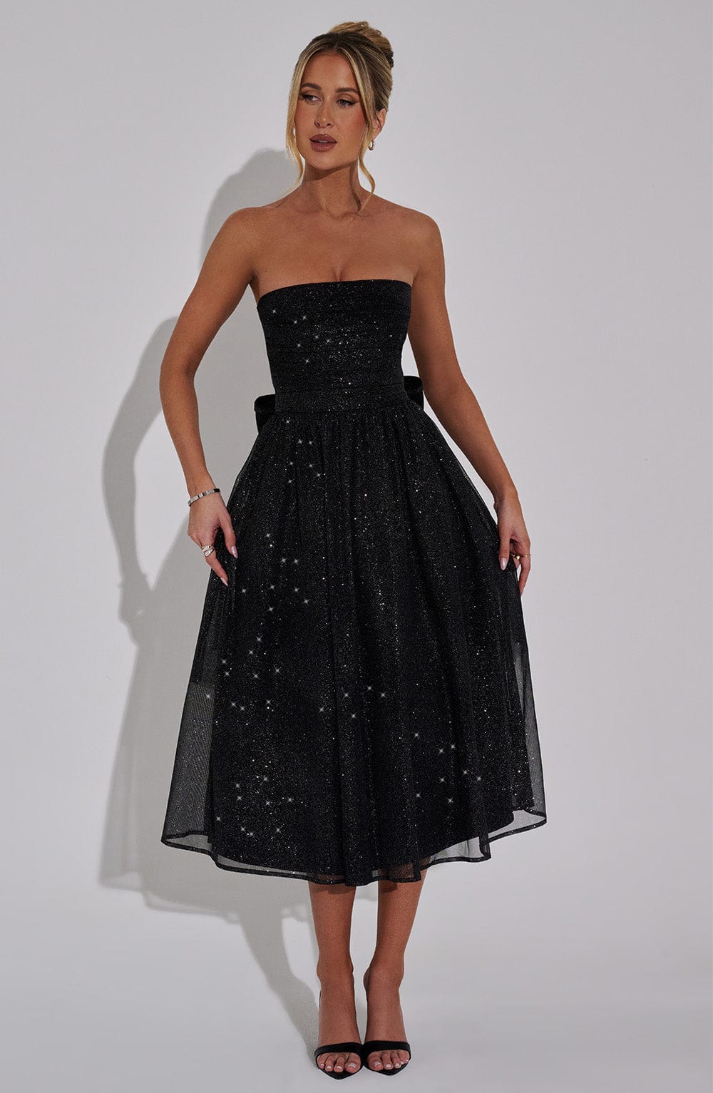 Flourenne Marysa Midi Dress in Black Sparkle
