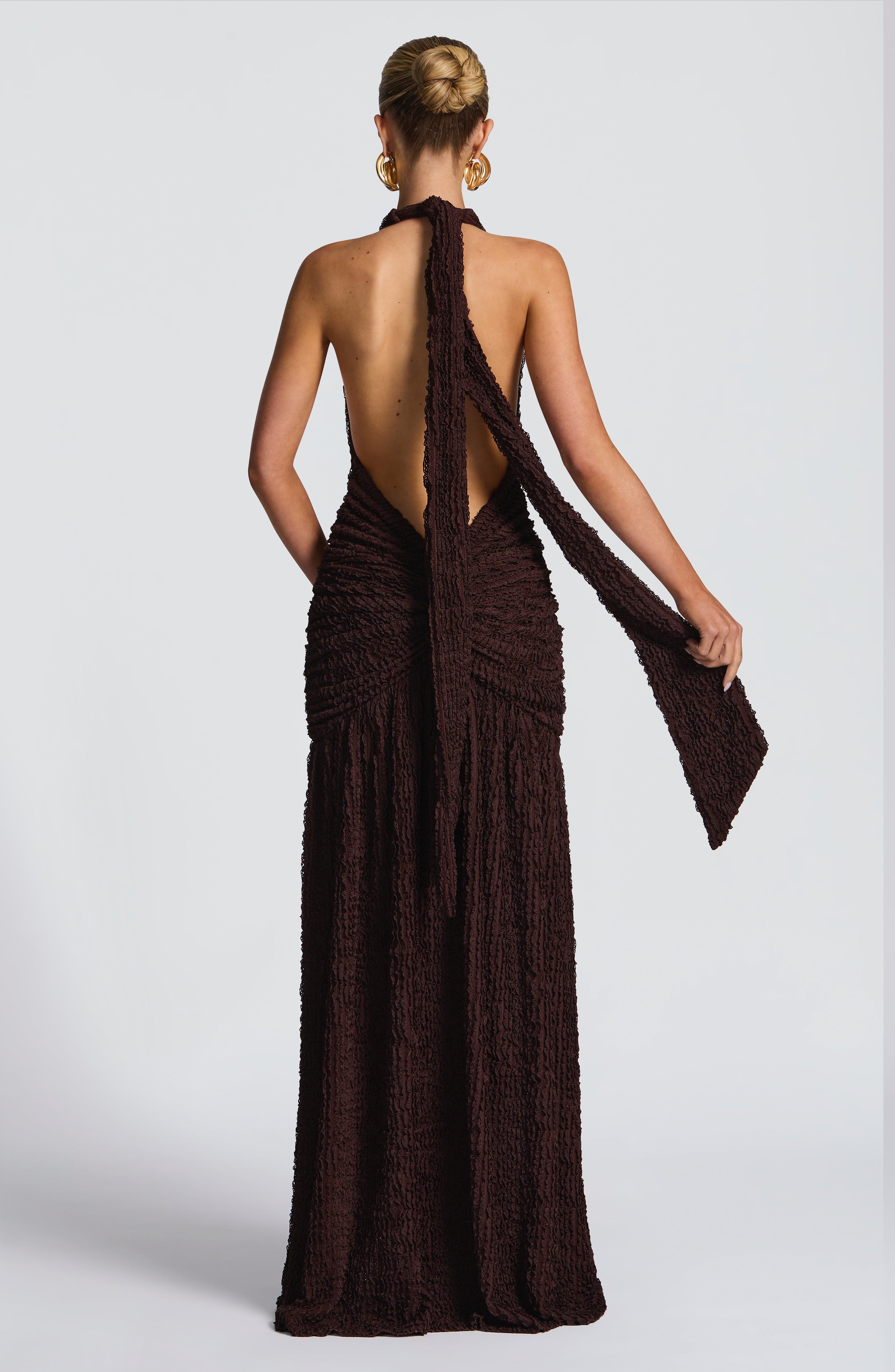 Flourenne Minerve Maxi Dress in Plum Brown