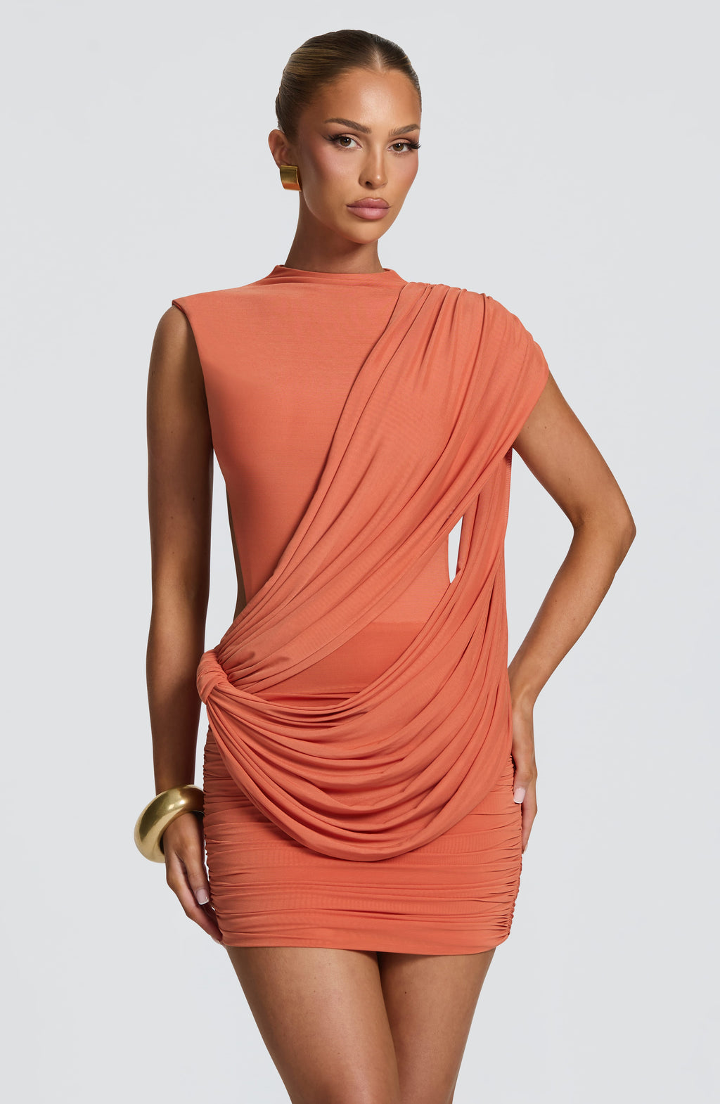 Flourenne Mireia Mini Dress in Burnt Orange