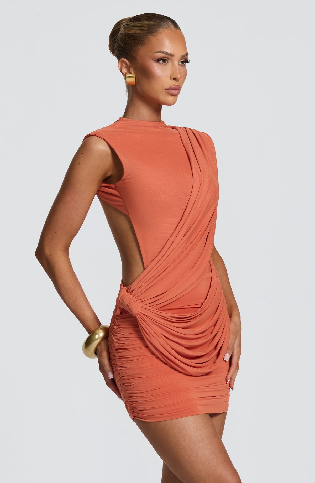 Flourenne Mireia Mini Dress in Burnt Orange