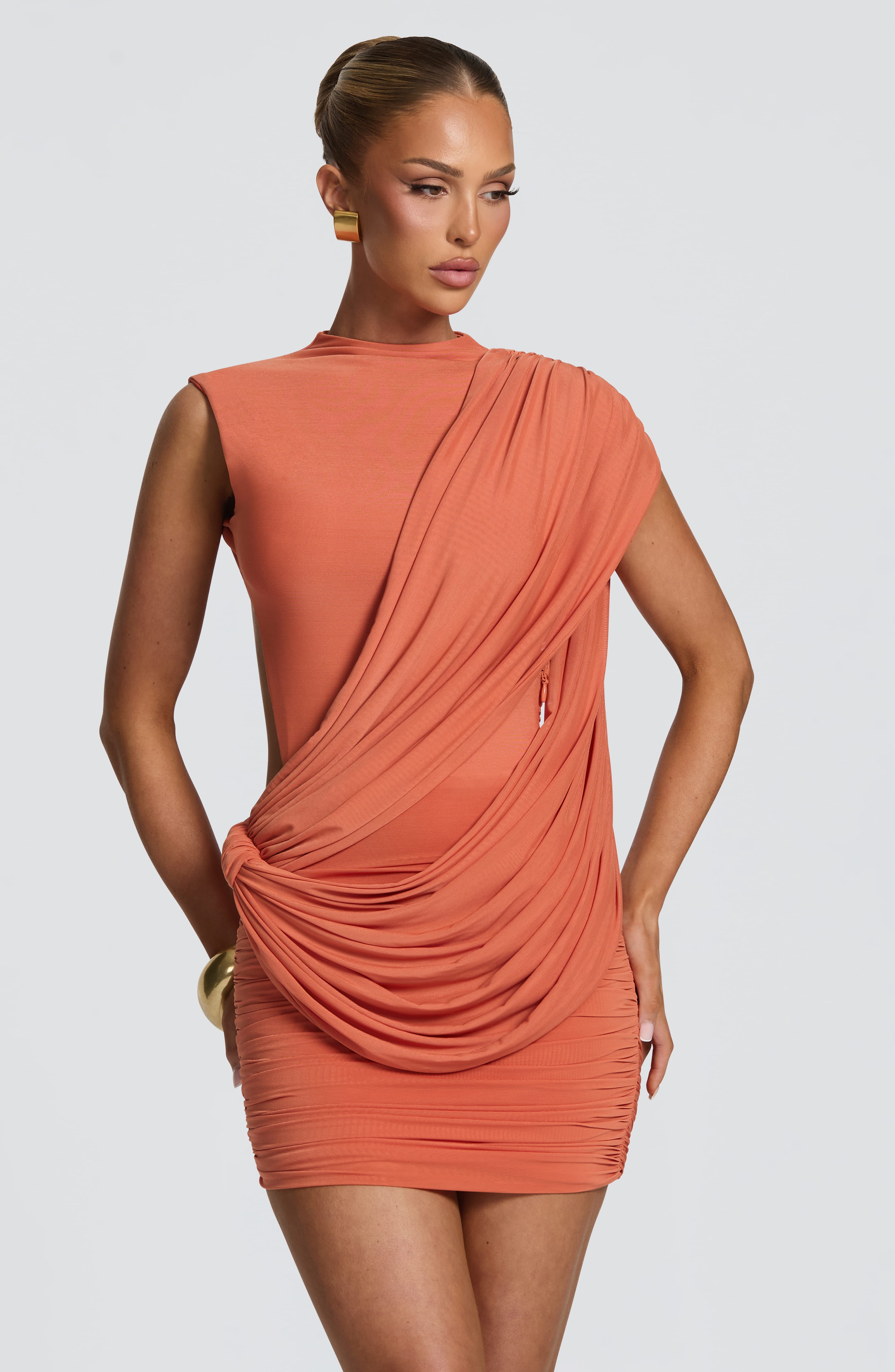 Flourenne Mireia Mini Dress in Burnt Orange